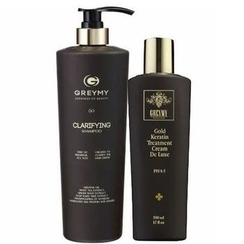 Greymy Gold Hair Keratin Treatment De Luxe + Greymy Clarifying Shampoo - Кератиновый крем с частицами золота 500мл + Шампунь очищающий 800мл - фото 73499